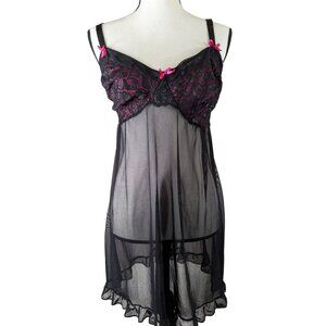 Marilyn Monroe Intimates Plus size 2X Black Pink Lingerie Sheer Lacey Sexy Gown